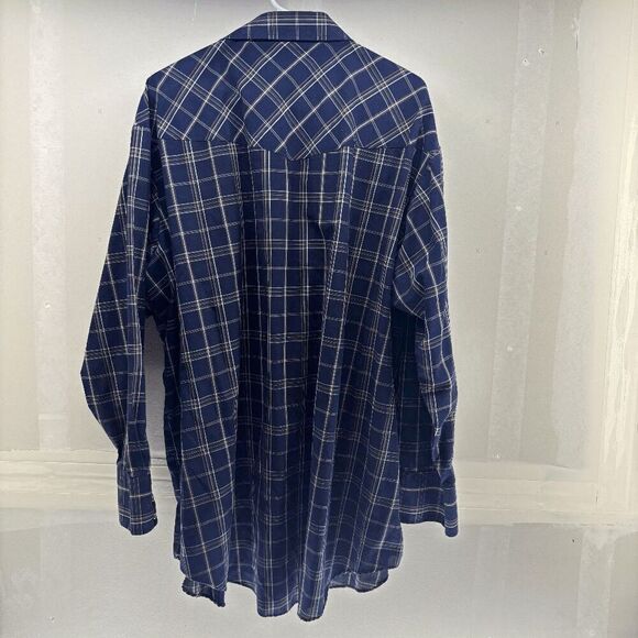 Ely Cattleman Tall Man Shirt Mens 3XLT Pearl Snap Blue Plaid Western Cowboy - Picture 3 of 4